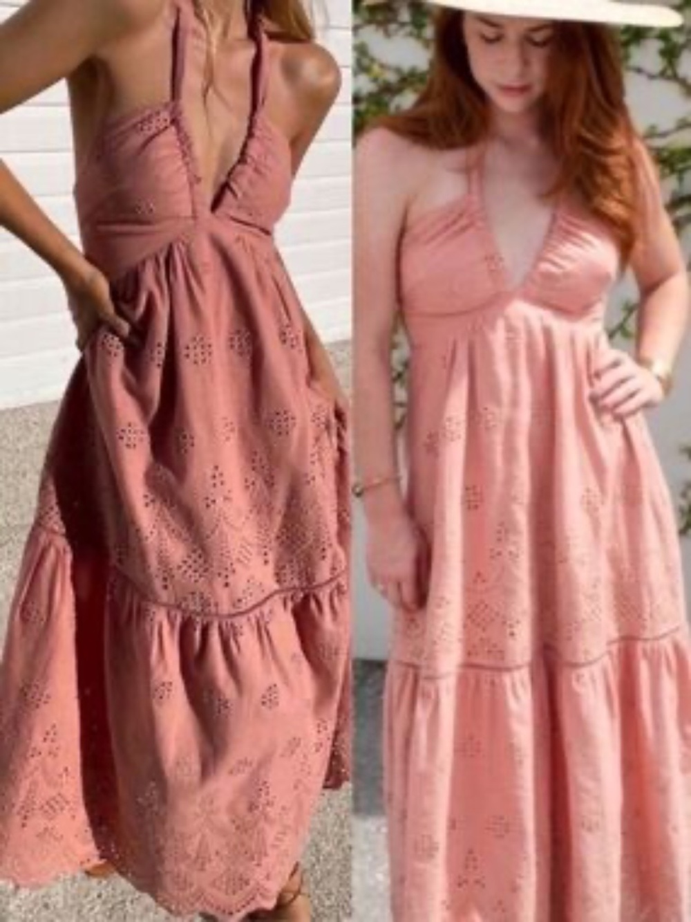 Kivari Italian Clay Eyelet Halter Cassidy Linen Maxi Dress